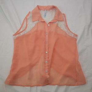 Event pink sleeveless v neck button up